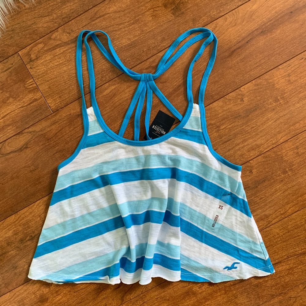 NWT Hollister Blue/White Striped Strappy Crop Top